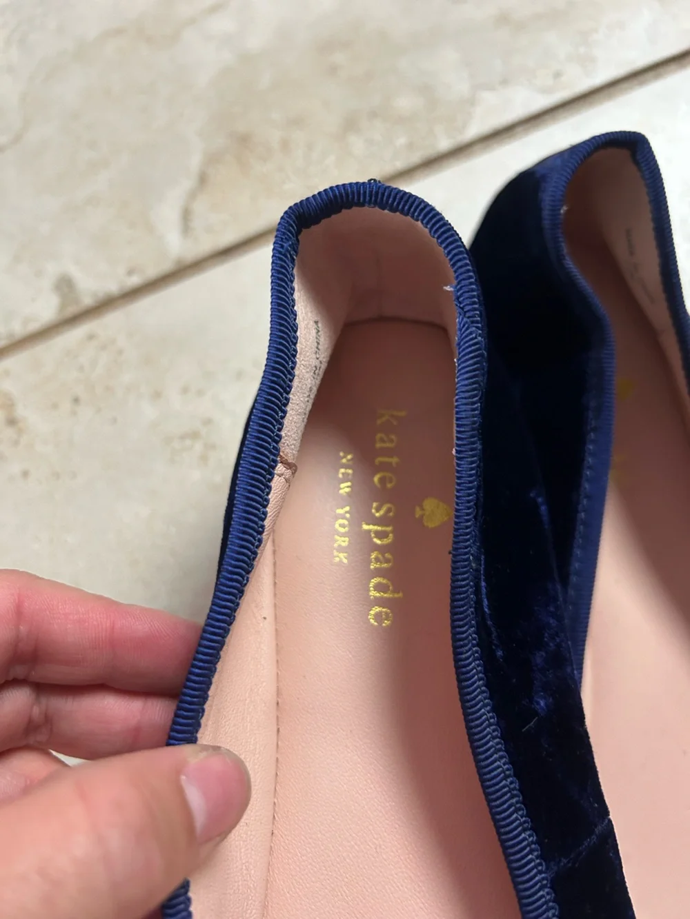 kate spade Navy Velvet Ballet Flats with Blush Insole